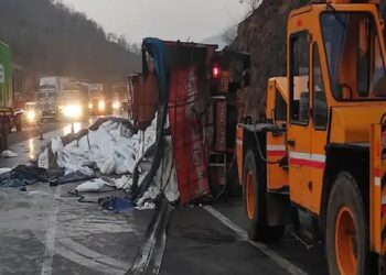 बोरघाट उतरताना ब्रेक फेल, चालकाचा ताबा सुटला अन् ट्रक पलटला; मुंबई-पुणे द्रुतगती मार्गावर भीषण अपघात