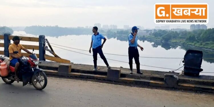 गांधारी पुलावरील विचित्र घटना , महिलेचा मृत्यू तर १ जखमी, तब्बल २० फुटांचा कठडा तोडून डंपर थेट नदीत.!